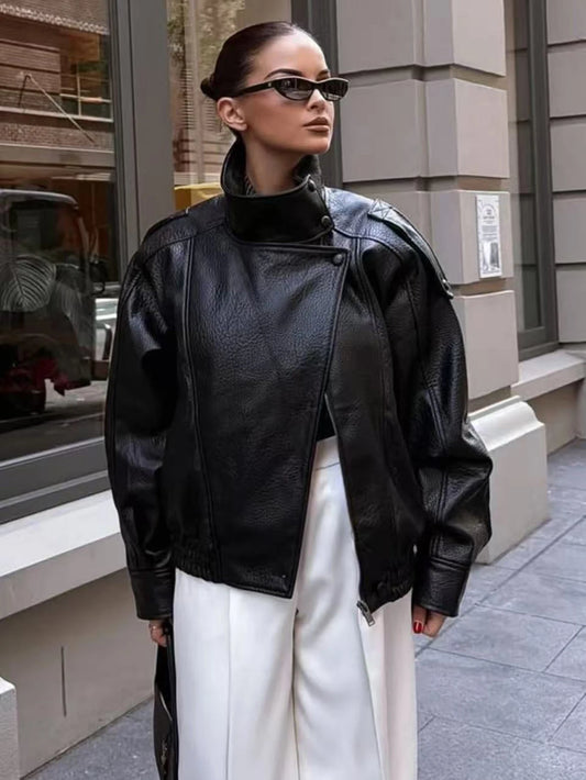 Autumn Winter Women Leather Jacket 2025 Loose Causal PU Faux Leather Jackets Coat Fashion Street Motorcycle Jackets