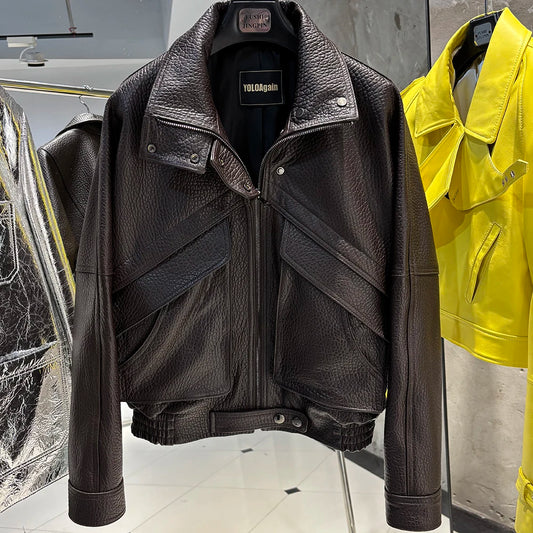 YOLOAgain Chocolate Brown Suede Jacket Women Real Leather Jacket Female