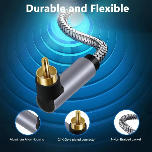 90 Degree Digital Audio Coaxial Cable 75Ω Rca to Rca Male Stereo Cable Speaker Hifi SPDIF Cord for Sound Bar CD DVD AV TV