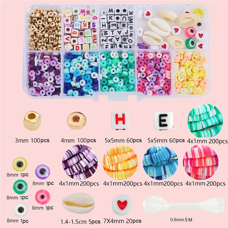 10 Grid Beads Craft Kit (Polymer Clay & Letters) | DIY Elastic Bracelet Set for Girls (Perfect Creative Gift Idea)