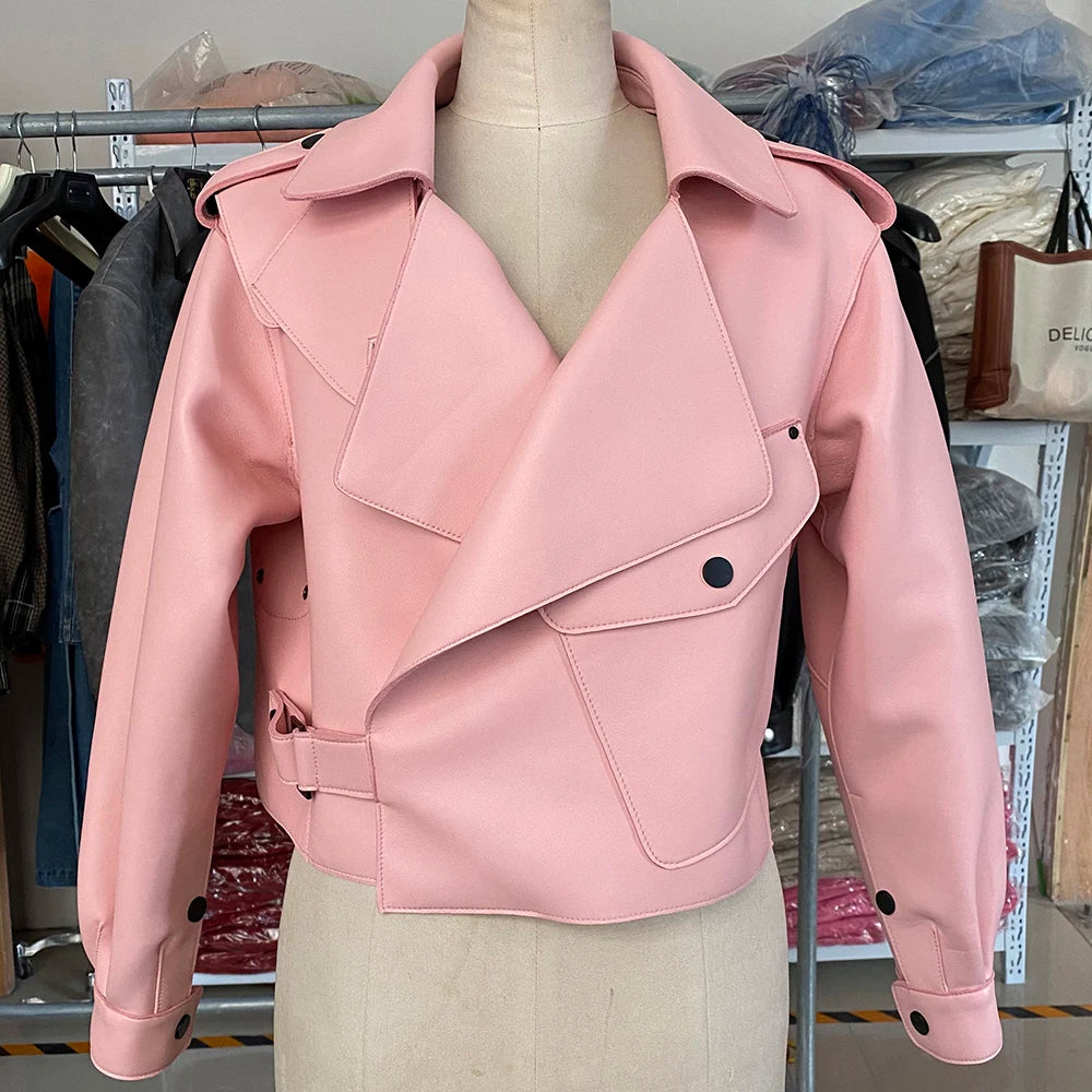 YOLOAgain 2025 Spring Loose Oversized Real Leather Jacket Women Streetwear