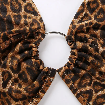 Leopard Printed Sexy Halter Crop Top Women Camis Backless Bandage Lace Up Sequins Metal Ring Tank Top 2023 Party Club Bustier