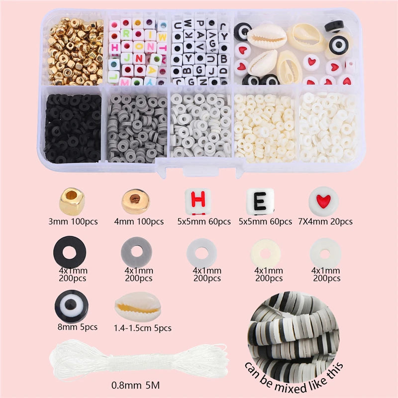 10 Grid Beads Craft Kit (Polymer Clay & Letters) | DIY Elastic Bracelet Set for Girls (Perfect Creative Gift Idea)