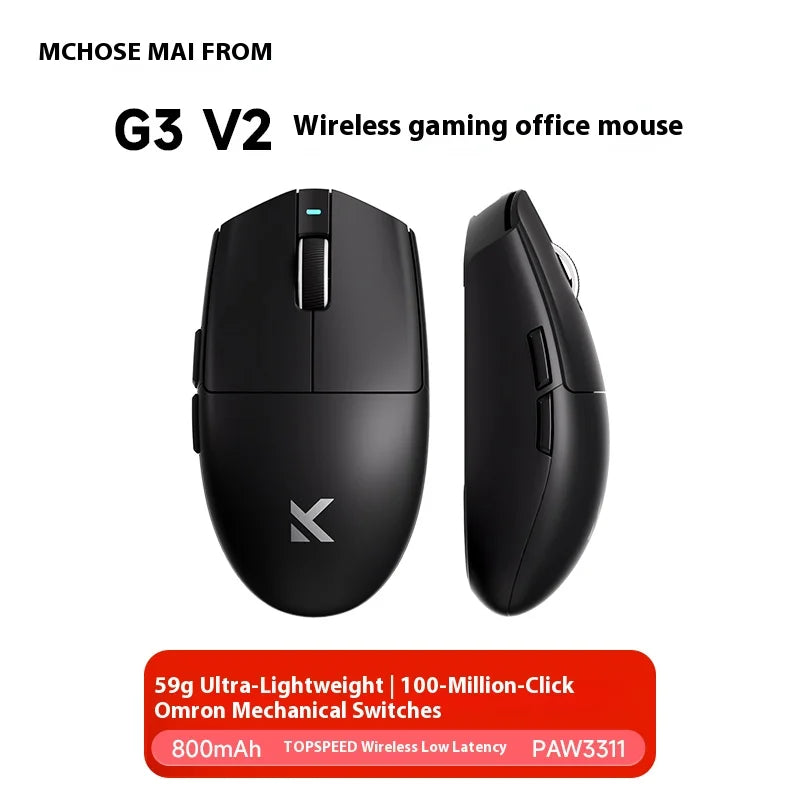 MCHOSE G3 V2 Wireless Mouse for Gaming and Office Use with Triple Mode Connectivity (Bluetooth/Wired/2.4G) and 3311 Sensor
