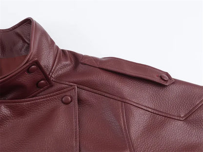 Women's Jacket Fall 2025 New Black Long Sleeve Pebble Faux Leather Jacket Motorcycle Style Personality Fashion