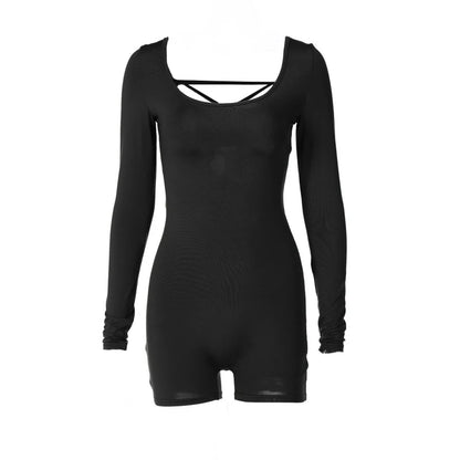 2025 Summer New Sexy Long-Sleeved U-Neck Tethered Straps Backless Butt-Lifting Yoga Jumpsuit Tight Women's Jumpsuit