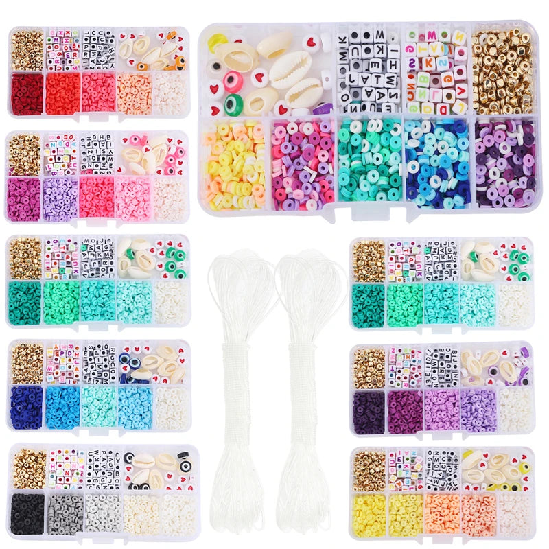 10 Grid Beads Craft Kit (Polymer Clay & Letters) | DIY Elastic Bracelet Set for Girls (Perfect Creative Gift Idea)