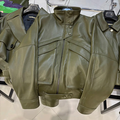 YOLOAgain Chocolate Brown Suede Jacket Women Real Leather Jacket Female