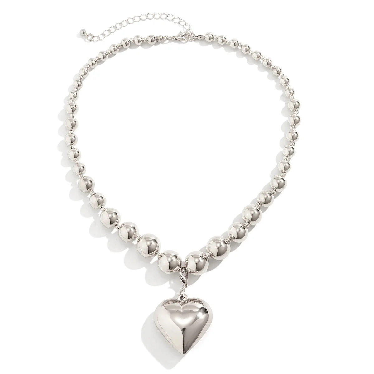 Big CCB Ball Beaded Chain and Heart Pendant Necklace for Women Trendy Choker Collar on the Neck Accessories 2024 Fashion Jewelry