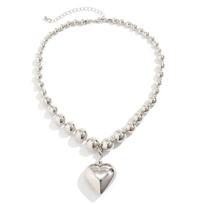 Big CCB Ball Beaded Chain and Heart Pendant Necklace for Women Trendy Choker Collar on the Neck Accessories 2024 Fashion Jewelry