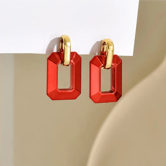 Vintage Geometric Metallic Color Acrylic Y2K Stud Earrings for Women Frost Spray Leather Fashion Earnail Style Серьги Же