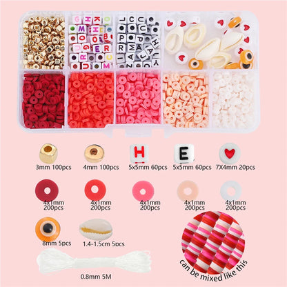 10 Grid Beads Craft Kit (Polymer Clay & Letters) | DIY Elastic Bracelet Set for Girls (Perfect Creative Gift Idea)