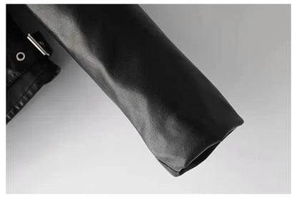 Black Short Leather Jacket 2026 Autumn New Women's Versatile Fashion Metal Circles Slim PU Leather Jackets Motorcycle tops