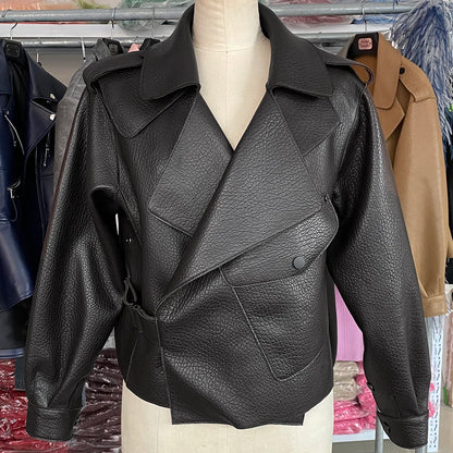 YOLOAgain 2025 Spring Loose Oversized Real Leather Jacket Women Streetwear
