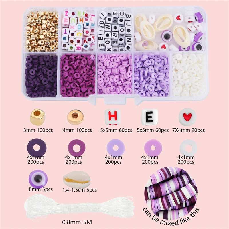 10 Grid Beads Craft Kit (Polymer Clay & Letters) | DIY Elastic Bracelet Set for Girls (Perfect Creative Gift Idea)