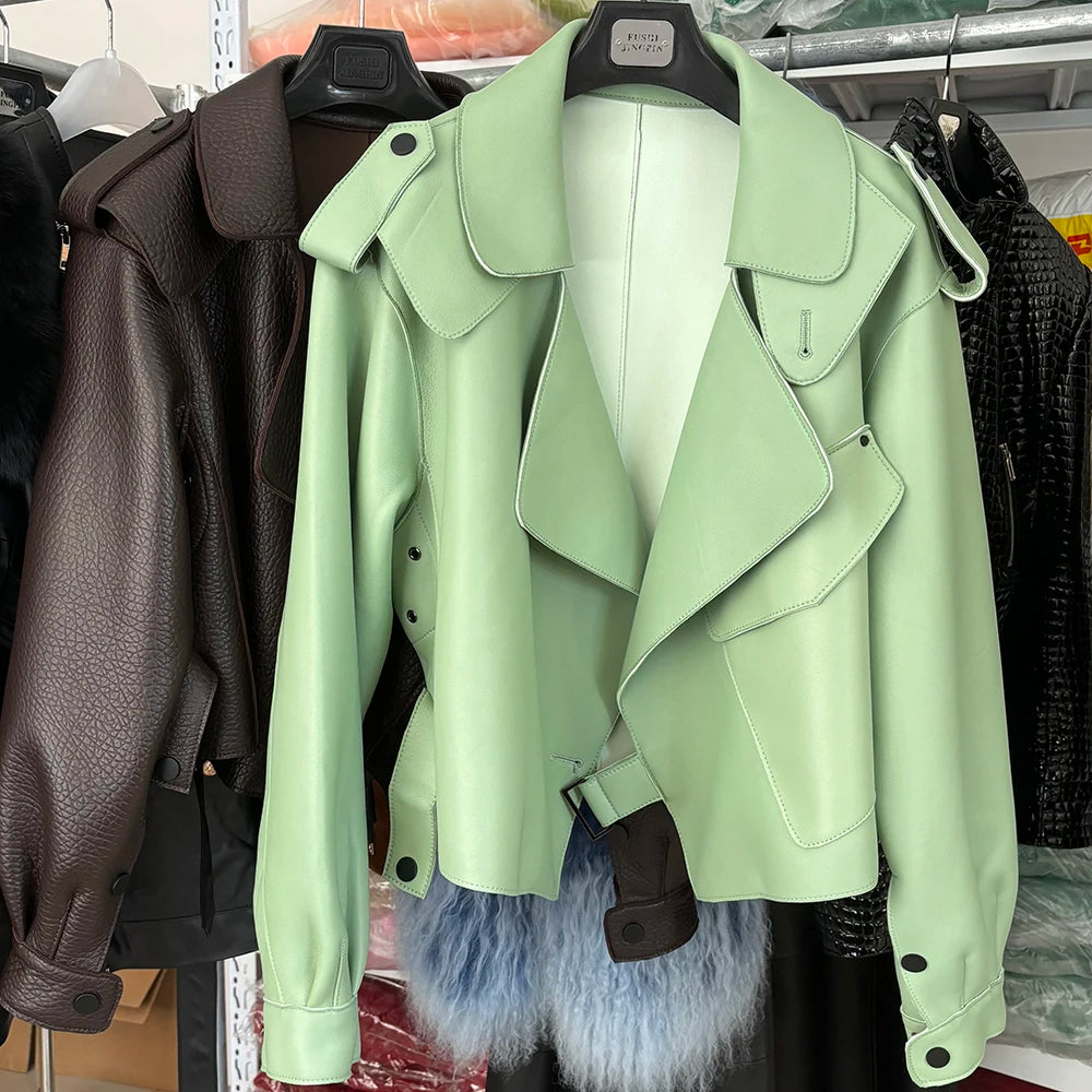 YOLOAgain 2025 Spring Loose Oversized Real Leather Jacket Women Streetwear