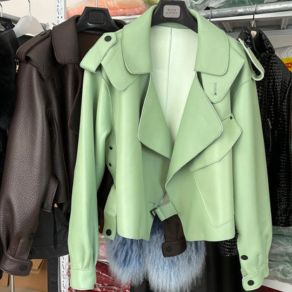 YOLOAgain 2025 Spring Loose Oversized Real Leather Jacket Women Streetwear