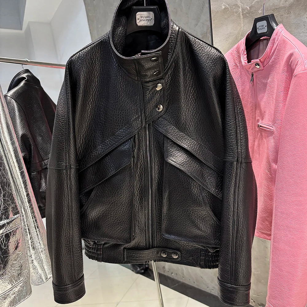 YOLOAgain Chocolate Brown Suede Jacket Women Real Leather Jacket Female