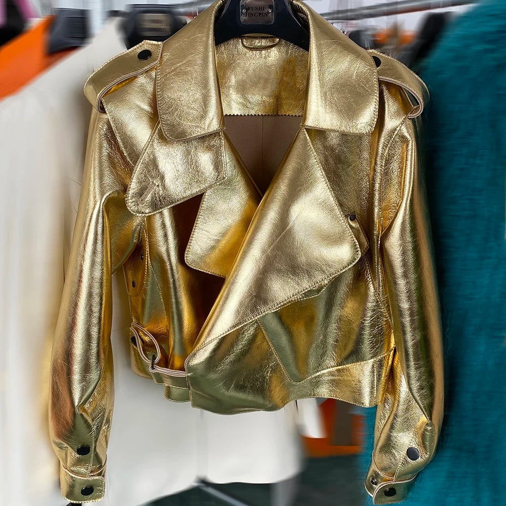 YOLOAgain 2025 Spring Loose Oversized Real Leather Jacket Women Streetwear