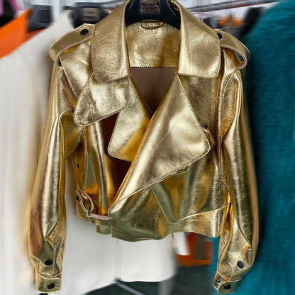 YOLOAgain 2025 Spring Loose Oversized Real Leather Jacket Women Streetwear