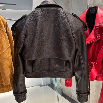 YOLOAgain Long Sleeve Dark Brown Suede Jacket Women Real Leather Jacket