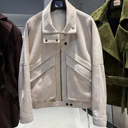 YOLOAgain Chocolate Brown Suede Jacket Women Real Leather Jacket Female