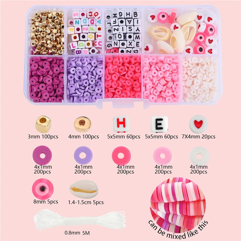 10 Grid Beads Craft Kit (Polymer Clay & Letters) | DIY Elastic Bracelet Set for Girls (Perfect Creative Gift Idea)