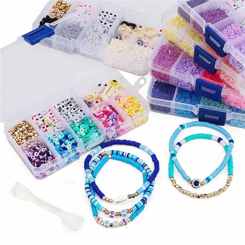 10 Grid Beads Craft Kit (Polymer Clay & Letters) | DIY Elastic Bracelet Set for Girls (Perfect Creative Gift Idea)
