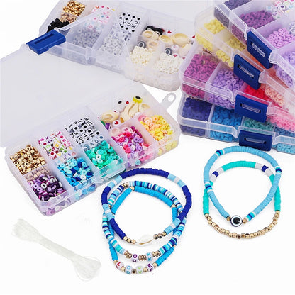 10 Grid Beads Craft Kit (Polymer Clay & Letters) | DIY Elastic Bracelet Set for Girls (Perfect Creative Gift Idea)