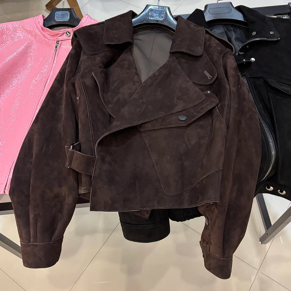 YOLOAgain 2025 Spring Loose Oversized Real Leather Jacket Women Streetwear