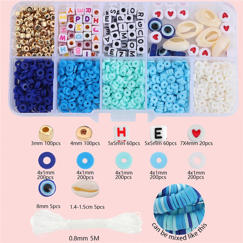 10 Grid Beads Craft Kit (Polymer Clay & Letters) | DIY Elastic Bracelet Set for Girls (Perfect Creative Gift Idea)