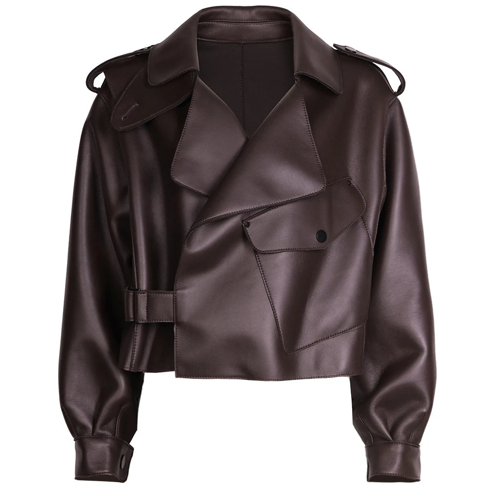 YOLOAgain 2025 Spring Loose Oversized Real Leather Jacket Women Streetwear