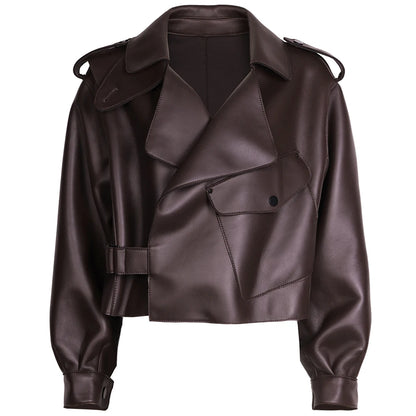 YOLOAgain 2025 Spring Loose Oversized Real Leather Jacket Women Streetwear