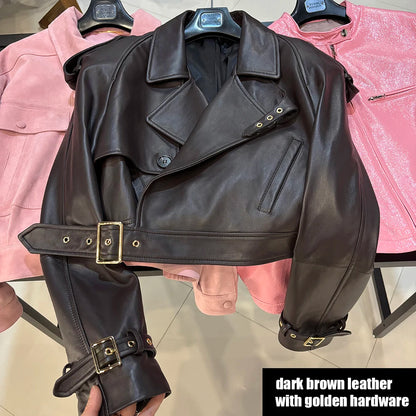 YOLOAgain Long Sleeve Dark Brown Suede Jacket Women Real Leather Jacket