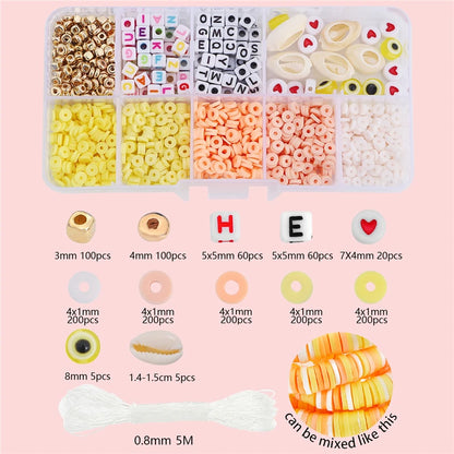 10 Grid Beads Craft Kit (Polymer Clay & Letters) | DIY Elastic Bracelet Set for Girls (Perfect Creative Gift Idea)