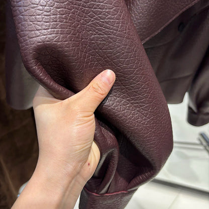 YOLOAgain 2025 Spring Loose Oversized Real Leather Jacket Women Streetwear