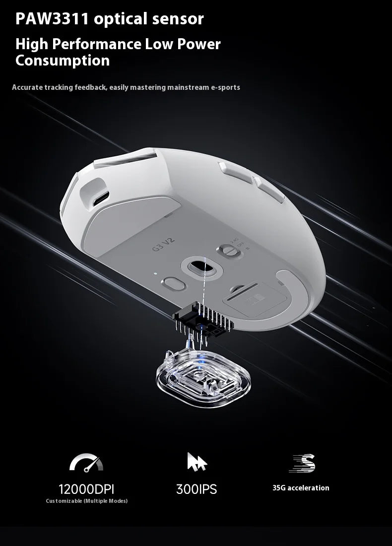 MCHOSE G3 V2 Wireless Mouse for Gaming and Office Use with Triple Mode Connectivity (Bluetooth/Wired/2.4G) and 3311 Sensor
