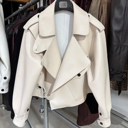 YOLOAgain 2025 Spring Loose Oversized Real Leather Jacket Women Streetwear