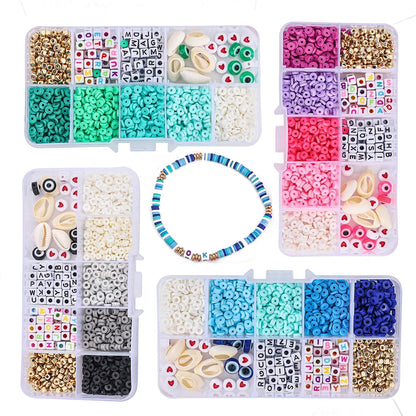 10 Grid Beads Craft Kit (Polymer Clay & Letters) | DIY Elastic Bracelet Set for Girls (Perfect Creative Gift Idea)
