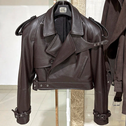 YOLOAgain Long Sleeve Dark Brown Suede Jacket Women Real Leather Jacket