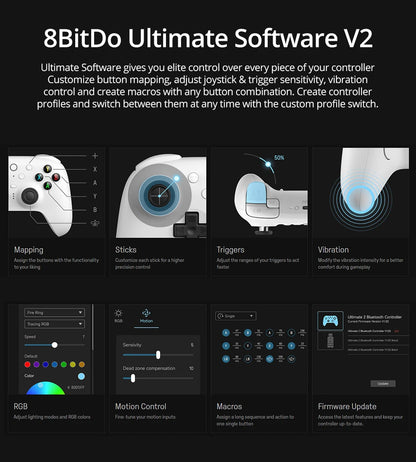 8BitDo Ultimate 2 Wireless Controller Gamepad With 8Speed Exclusive Technology TMR RGB Lighting Joysticks for PC Android