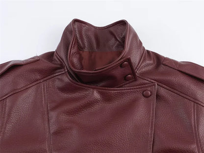 Women's Jacket Fall 2025 New Black Long Sleeve Pebble Faux Leather Jacket Motorcycle Style Personality Fashion