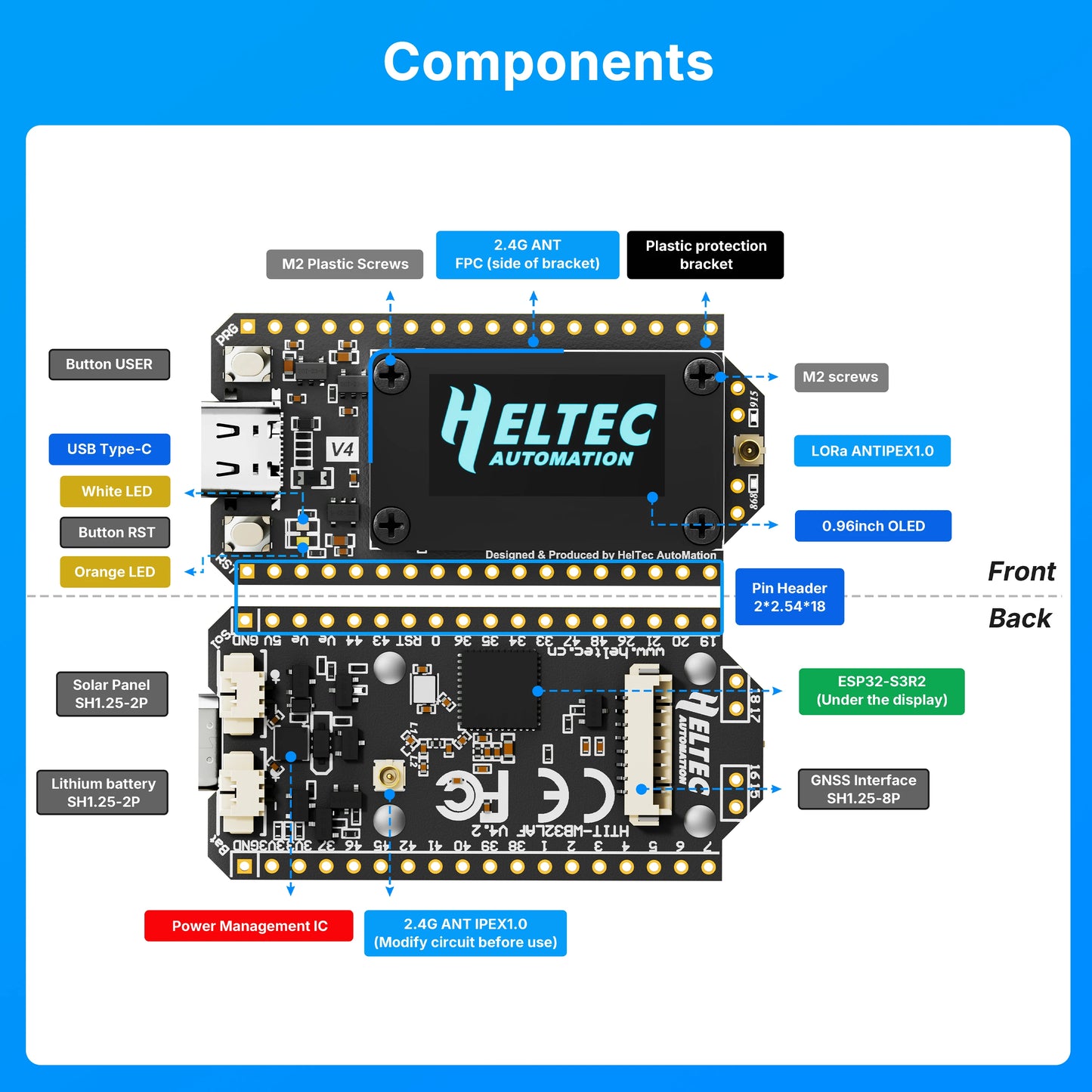 Meshtastic Heltec LoRa 32 V4 ESP32-S3 SX1262 GPS Solar Node 3000mAh Battery Kit 915/868MHz Wireless Tracker