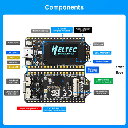 Meshtastic Heltec LoRa 32 V4 ESP32-S3 SX1262 GPS Solar Node 3000mAh Battery Kit 915/868MHz Wireless Tracker