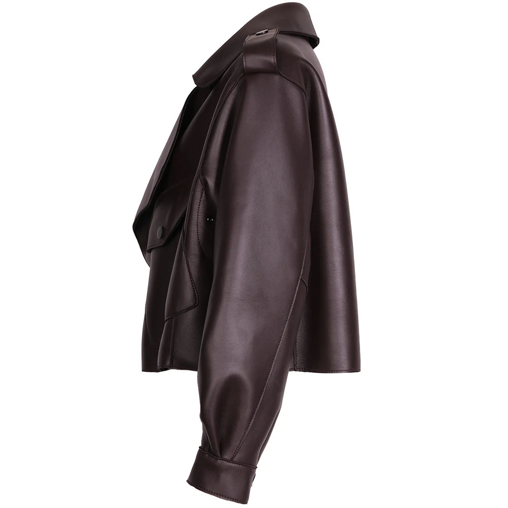 YOLOAgain 2025 Spring Loose Oversized Real Leather Jacket Women Streetwear