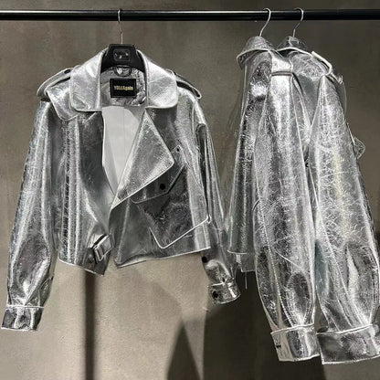 YOLOAgain 2025 Spring Loose Oversized Real Leather Jacket Women Streetwear