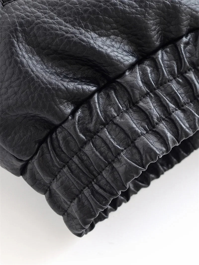 Women's Jacket Fall 2025 New Black Long Sleeve Pebble Faux Leather Jacket Motorcycle Style Personality Fashion