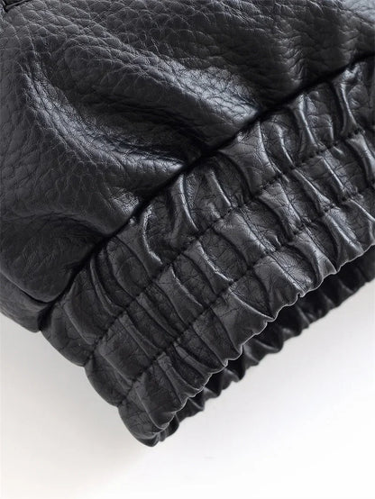 Women's Jacket Fall 2025 New Black Long Sleeve Pebble Faux Leather Jacket Motorcycle Style Personality Fashion