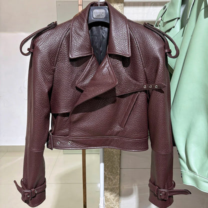YOLOAgain Long Sleeve Dark Brown Suede Jacket Women Real Leather Jacket