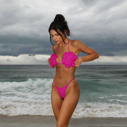 New Women Two Piece Set Skirt Suit 3D Flower Top Skirt Sleeveless Sweet Waist Chic Slit Skirt Beach Dance Robe